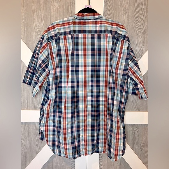 125. Nautica Mens Short Sleeve Plaid Button Down Shirt Red White Blue Yellow XXL - Picture 2 of 7